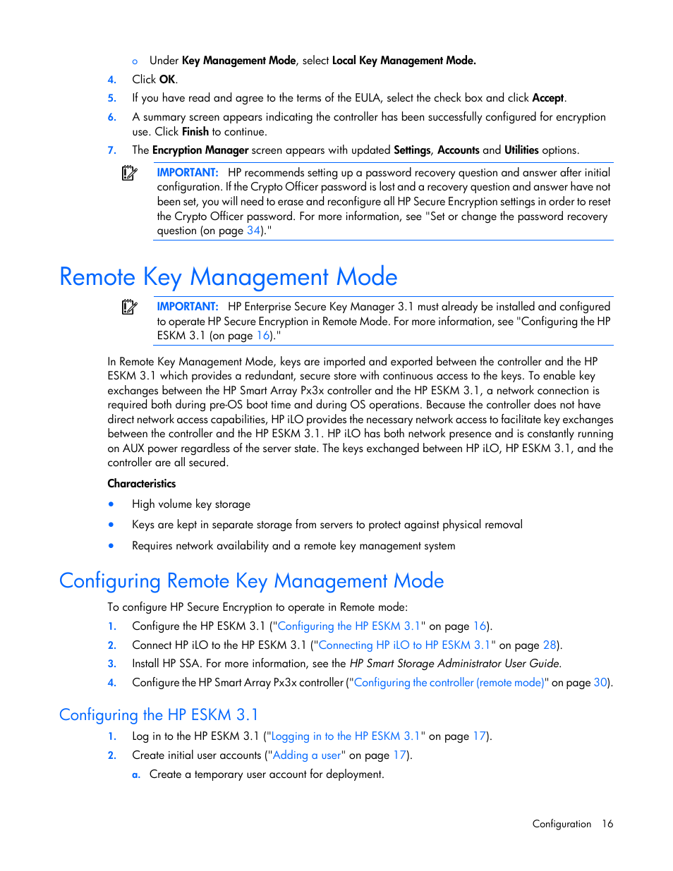 Remote key management mode, Configuring remote key management mode, Configuring the hp eskm 3.1 | HP Secure Encryption User Manual | Page 16 / 76