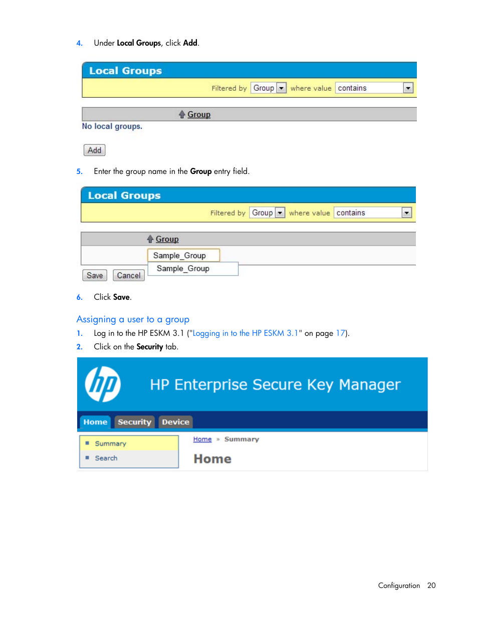 Assigning a user to a group, Assigning, A user to a group | HP Secure Encryption User Manual | Page 20 / 76