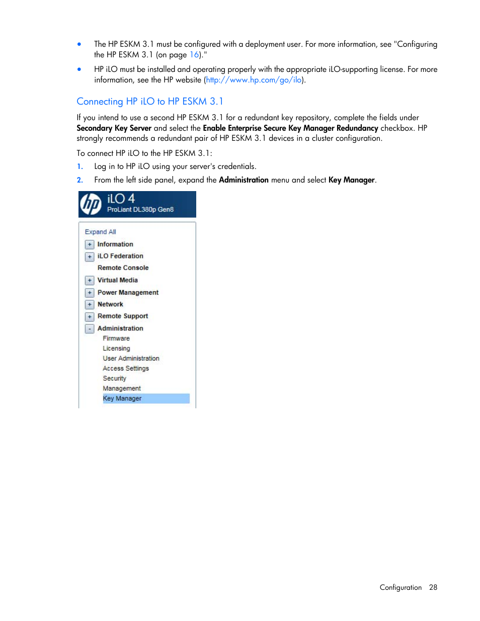 Connecting hp ilo to hp eskm 3.1 | HP Secure Encryption User Manual | Page 28 / 76