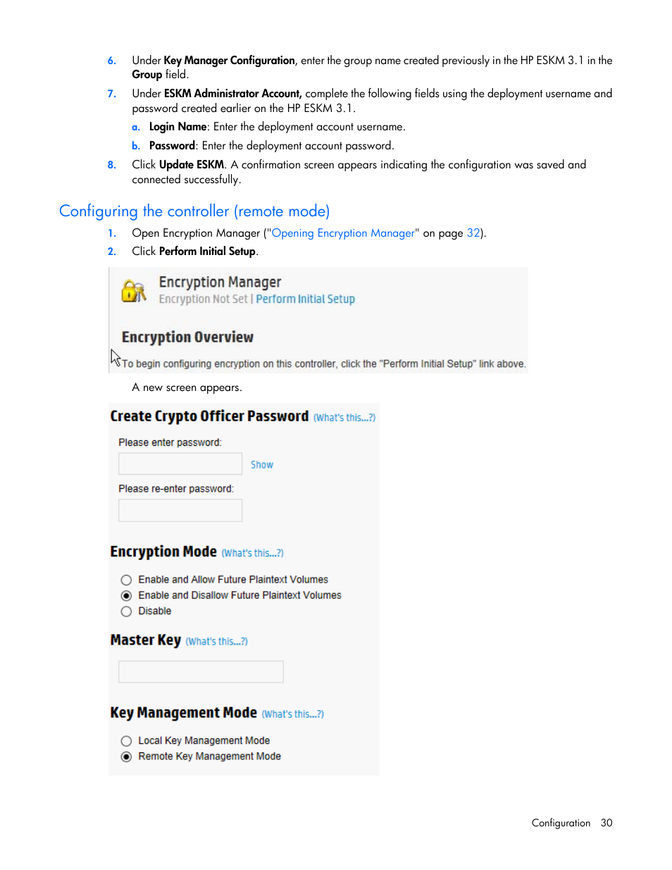 Configuring the controller (remote mode) | HP Secure Encryption User Manual | Page 30 / 76