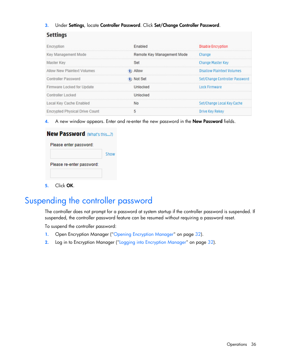 Suspending the controller password | HP Secure Encryption User Manual | Page 36 / 76