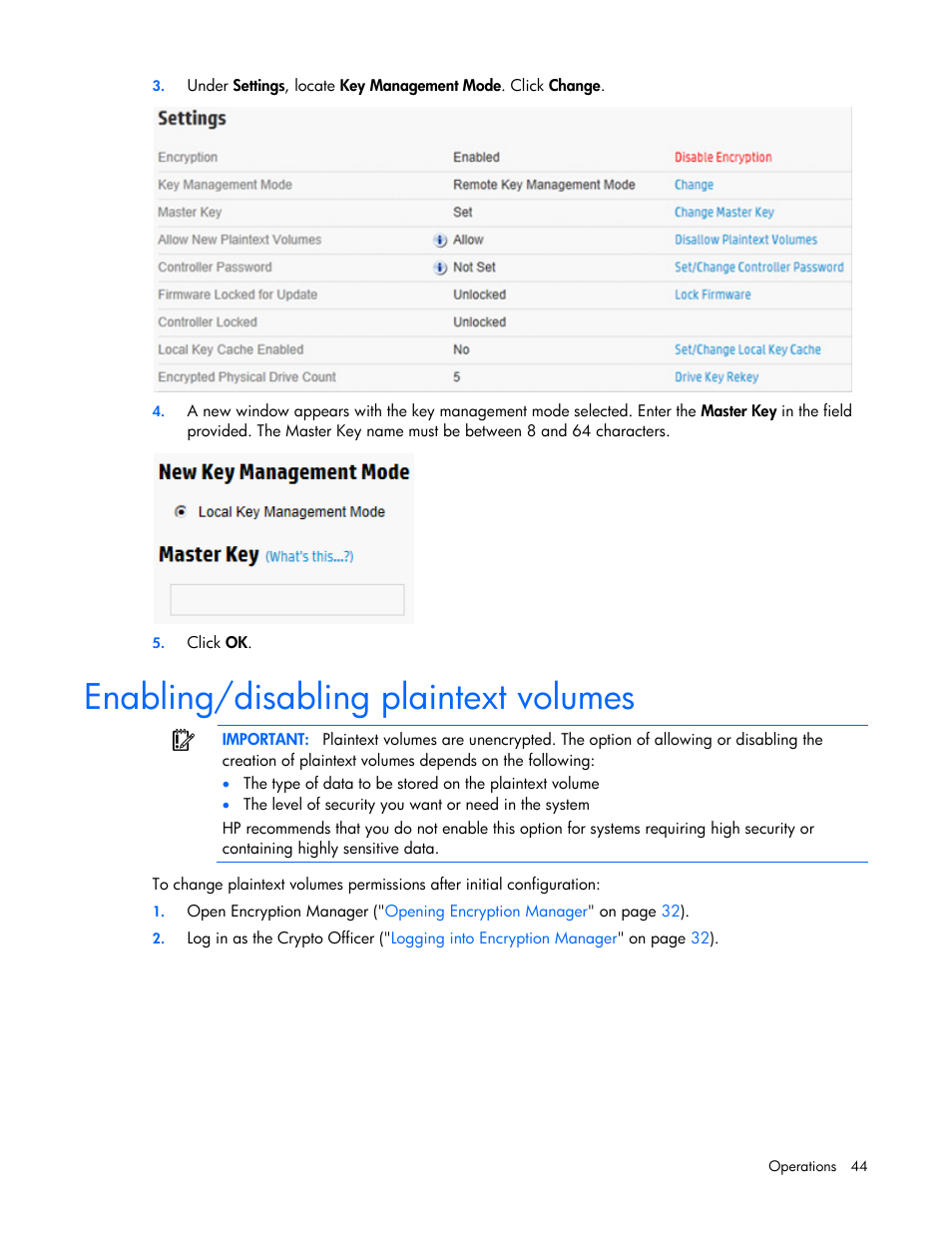 Enabling/disabling plaintext volumes | HP Secure Encryption User Manual | Page 44 / 76