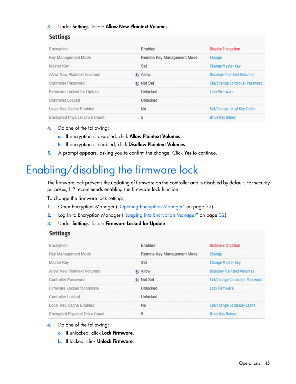 Enabling/disabling the firmware lock | HP Secure Encryption User Manual | Page 45 / 76