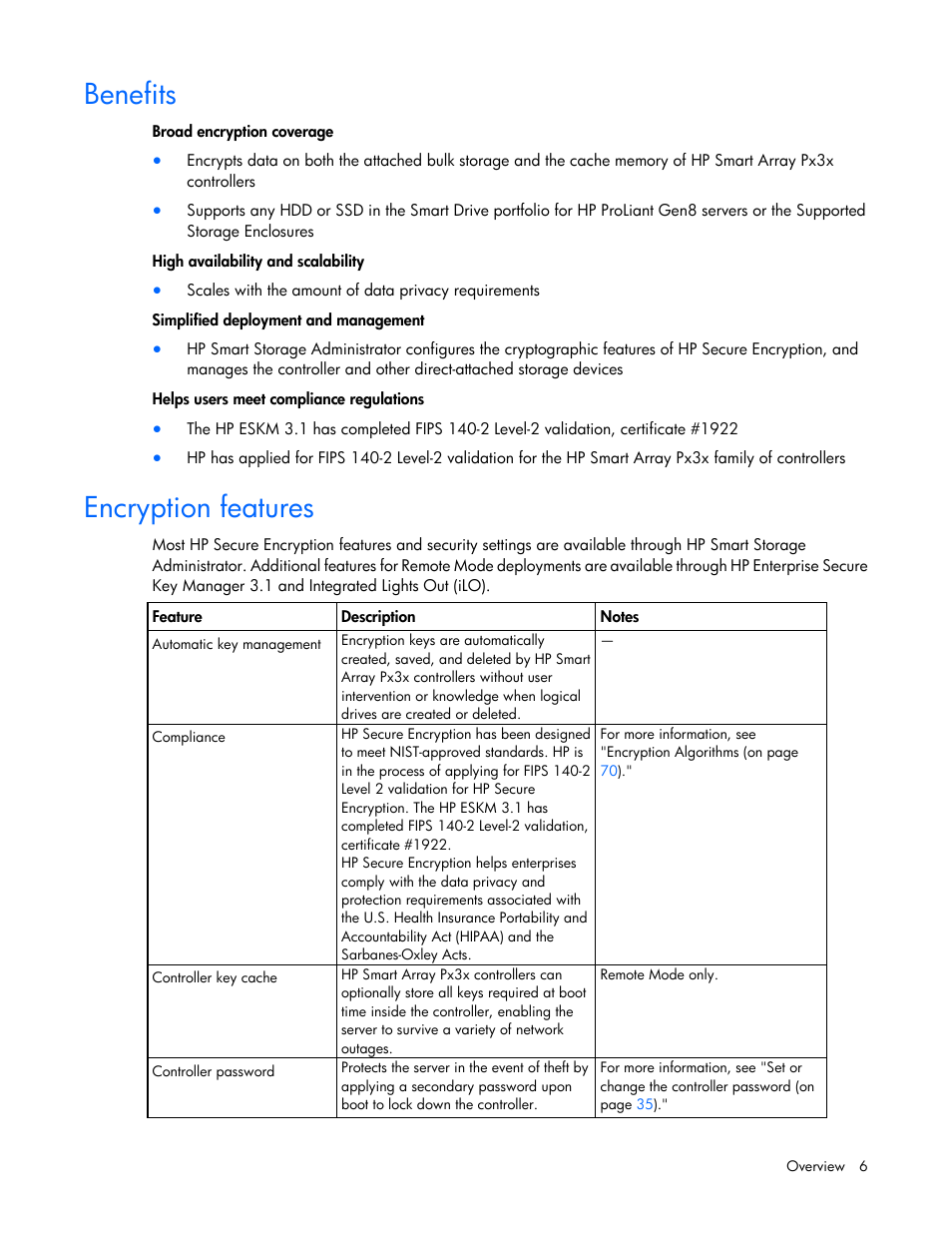 Benefits, Encryption features | HP Secure Encryption User Manual | Page 6 / 76