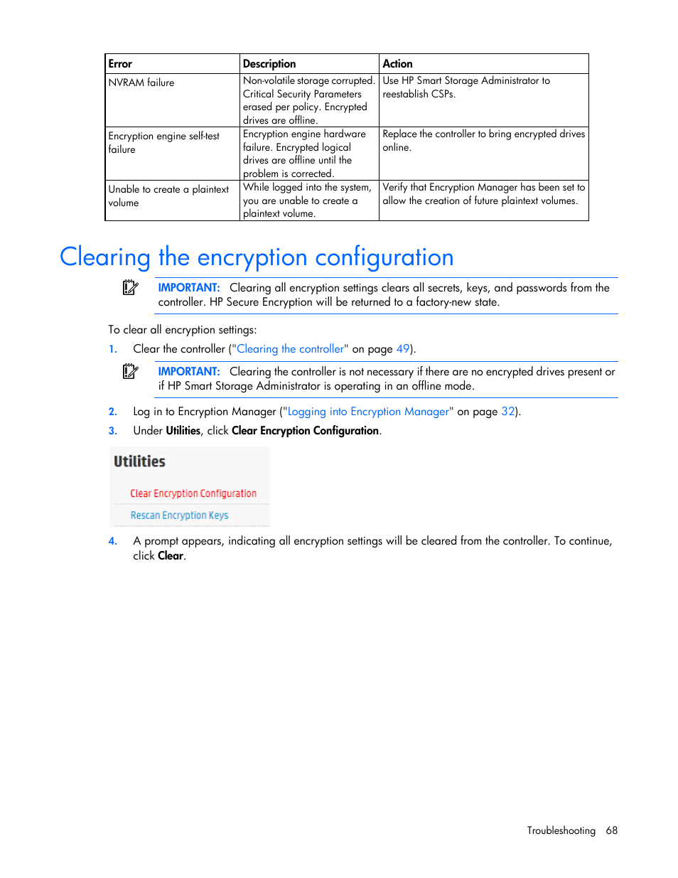 Clearing the encryption configuration | HP Secure Encryption User Manual | Page 68 / 76