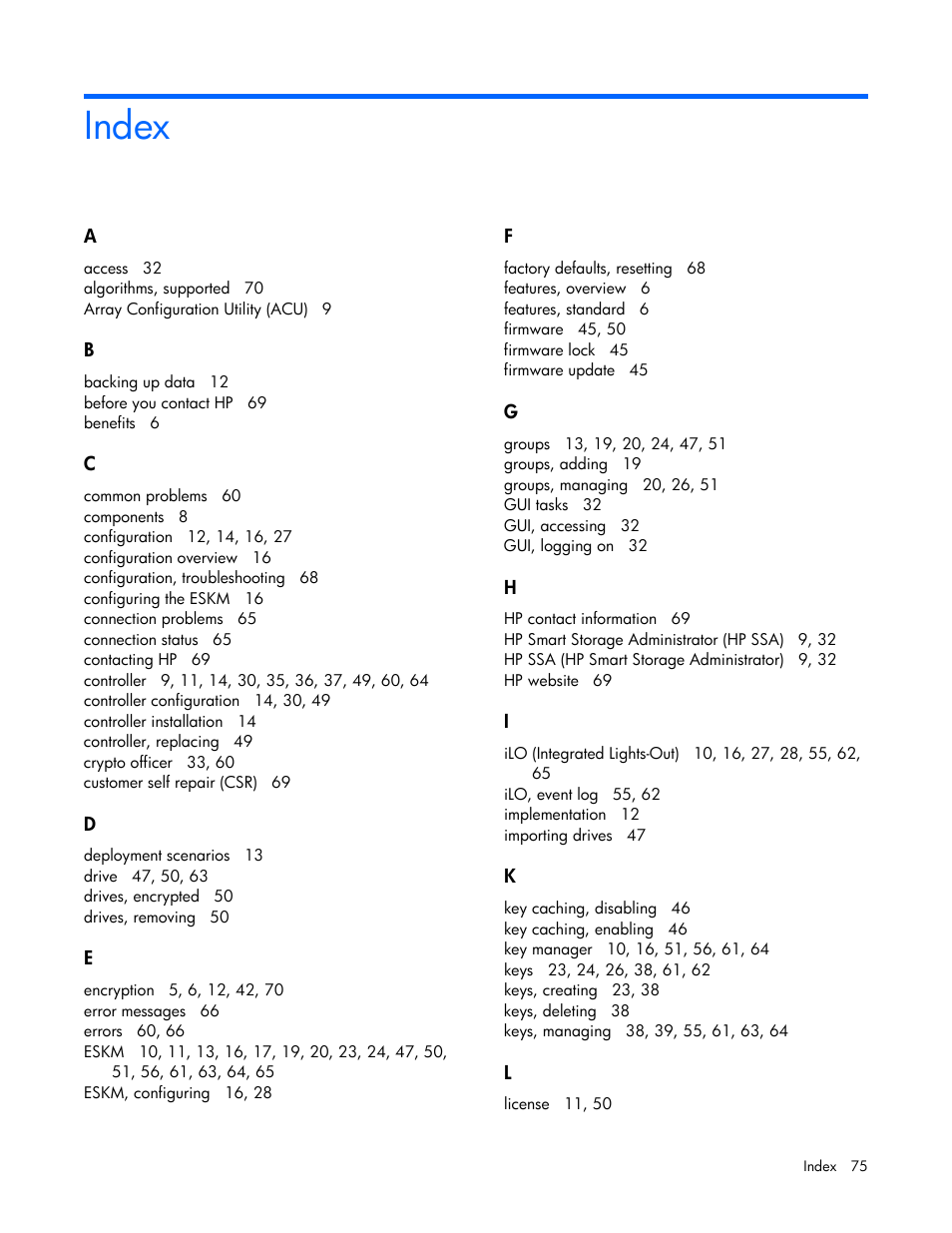 Index | HP Secure Encryption User Manual | Page 75 / 76