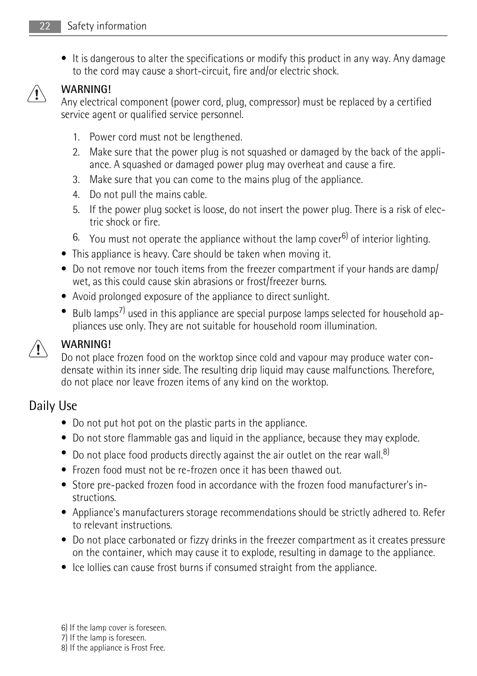 Daily use | AEG A71108TSW0 User Manual | Page 22 / 72