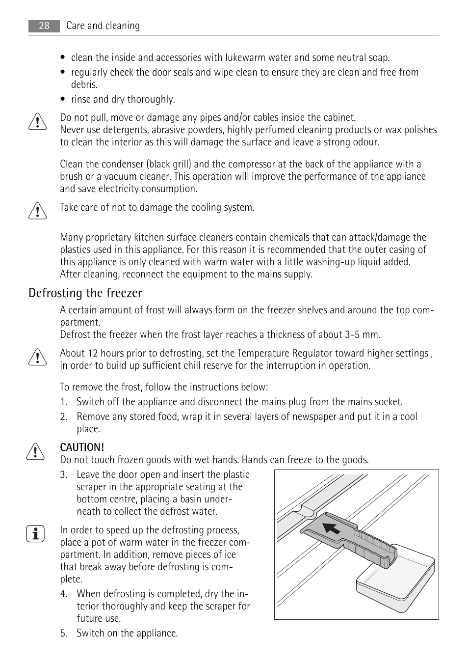 Defrosting the freezer | AEG A71108TSW0 User Manual | Page 28 / 72