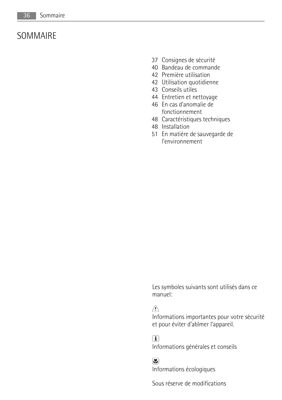 Sommaire | AEG A71108TSW0 User Manual | Page 36 / 72