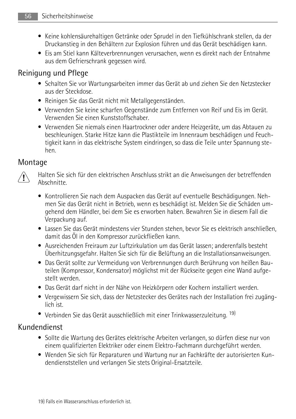 Reinigung und pflege, Montage, Kundendienst | AEG A71108TSW0 User Manual | Page 56 / 72