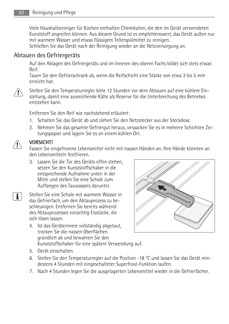 Abtauen des gefriergeräts | AEG A71108TSW0 User Manual | Page 62 / 72