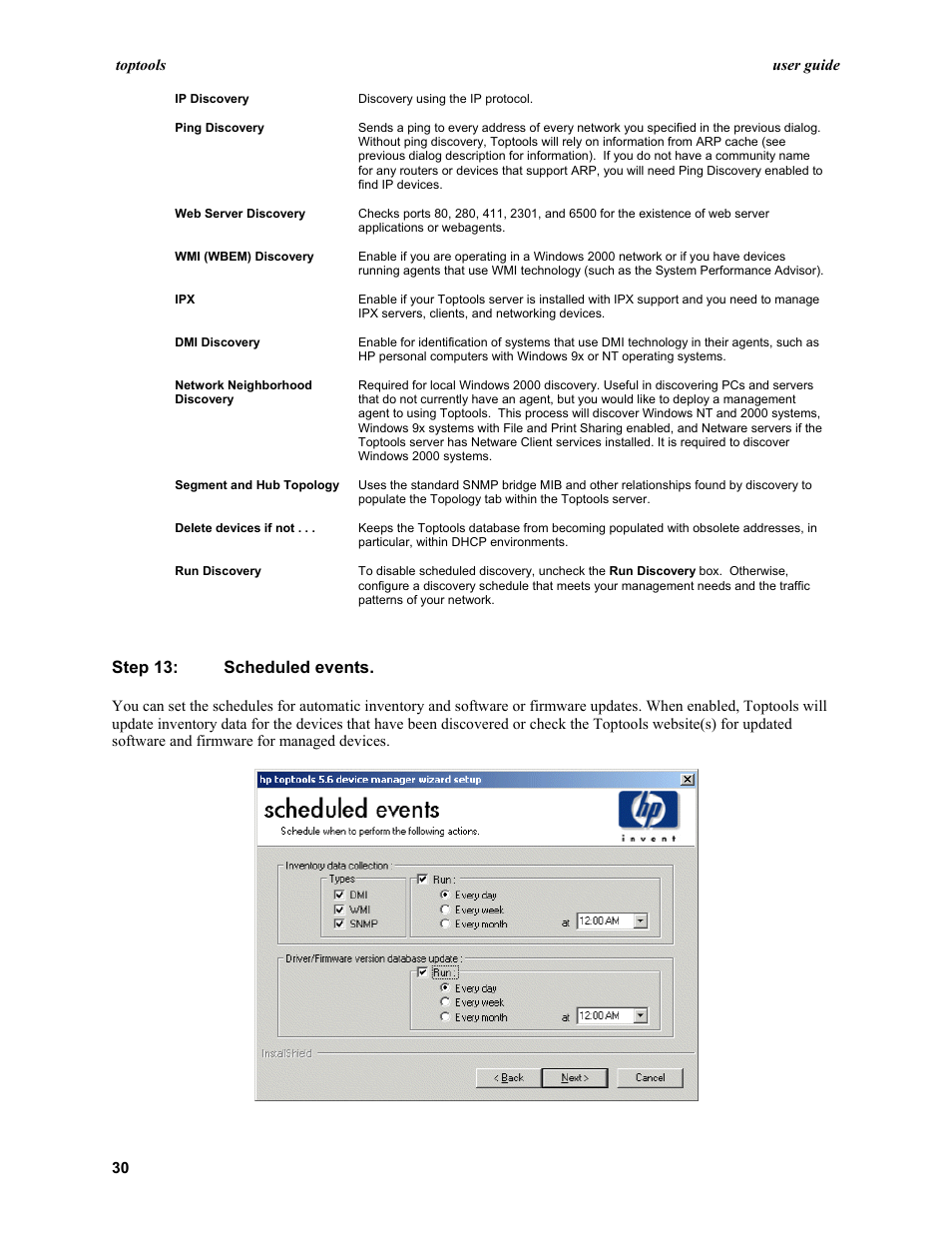 Step 13: scheduled events | HP TopTools User Manual | Page 30 / 96