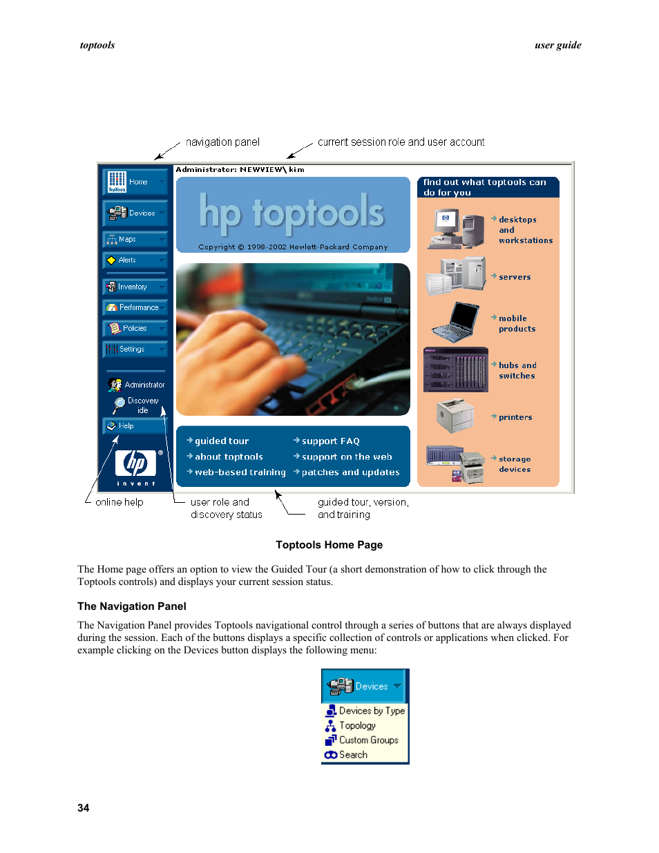 The navigation panel | HP TopTools User Manual | Page 34 / 96