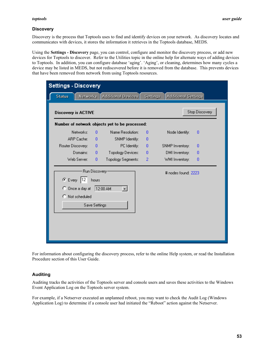 Auditing, Discovery | HP TopTools User Manual | Page 53 / 96