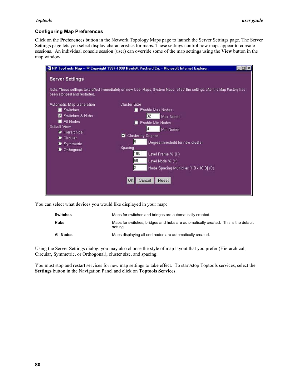 Configuring map preferences | HP TopTools User Manual | Page 80 / 96