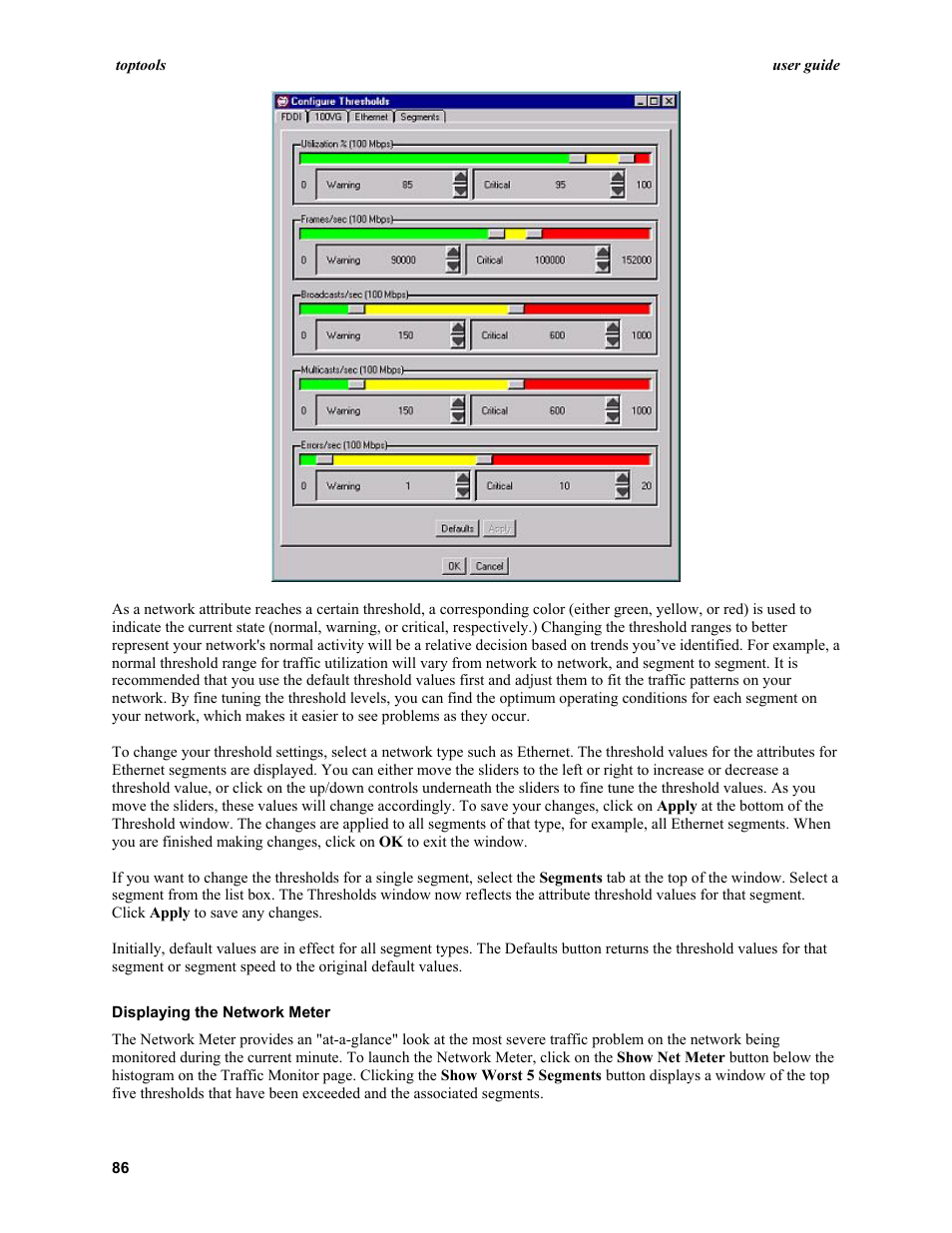 Displaying the network meter | HP TopTools User Manual | Page 86 / 96