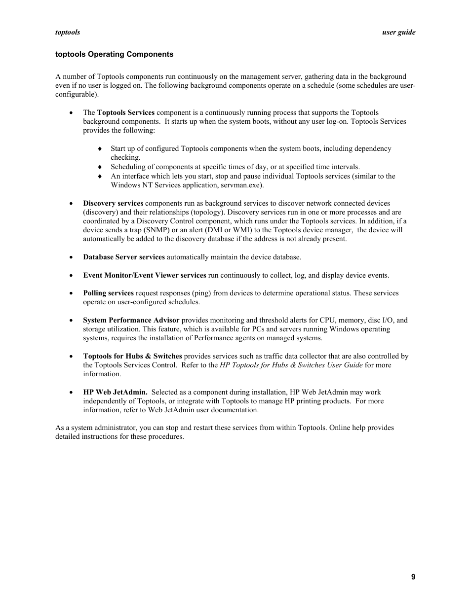 Toptools operating components | HP TopTools User Manual | Page 9 / 96