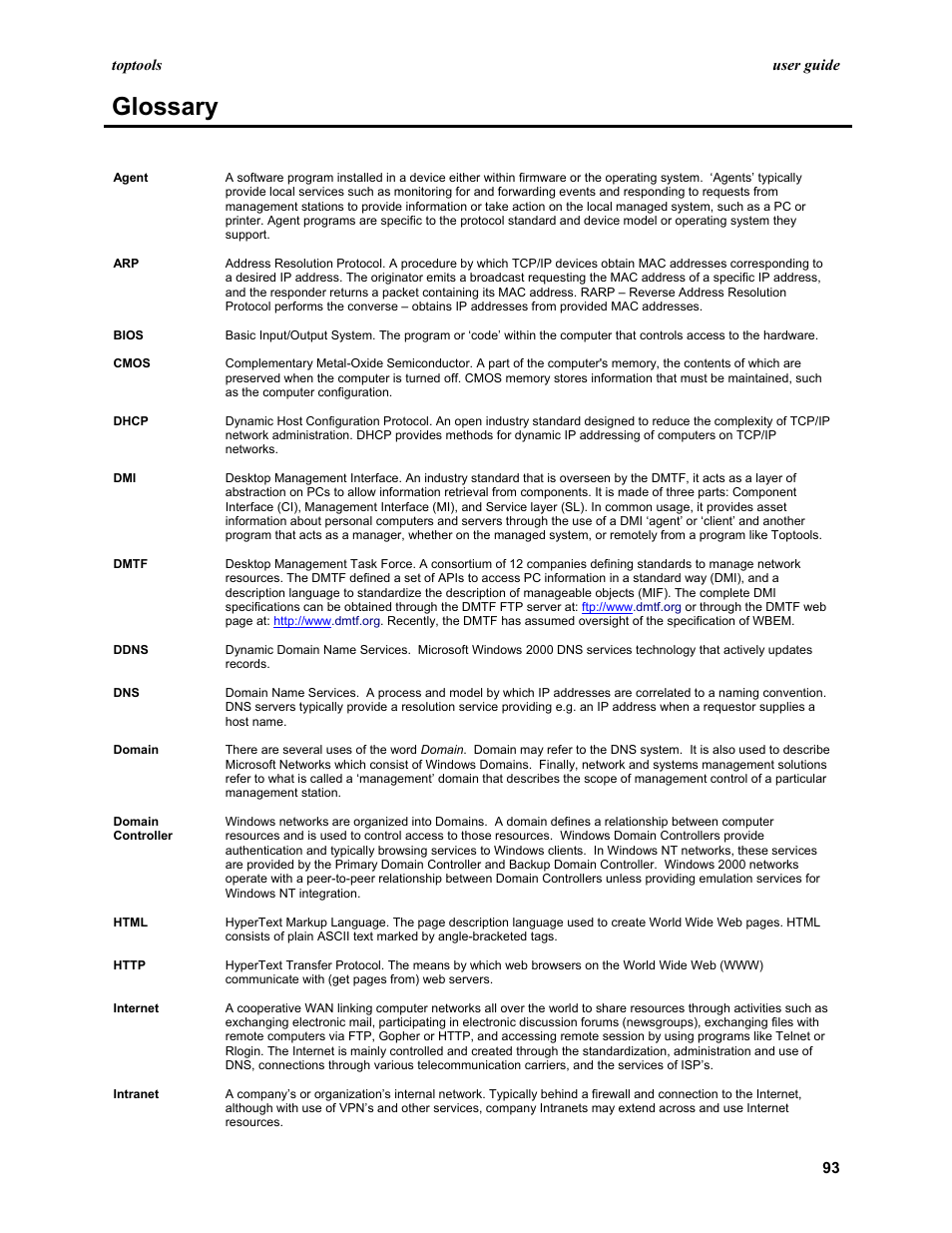 Glossary | HP TopTools User Manual | Page 93 / 96