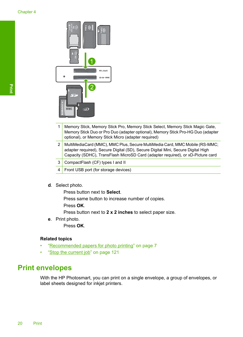 Print envelopes | HP Photosmart C4680 All-in-One Printer User Manual | Page 23 / 135