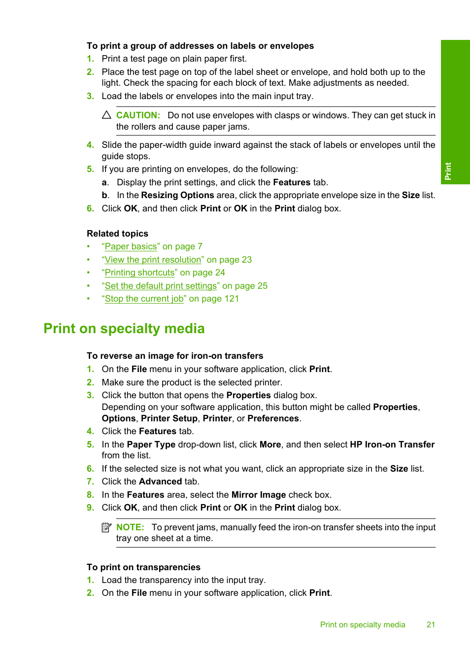 Print on specialty media | HP Photosmart C4680 All-in-One Printer User Manual | Page 24 / 135