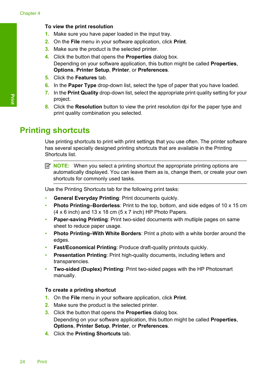 Printing shortcuts | HP Photosmart C4680 All-in-One Printer User Manual | Page 27 / 135