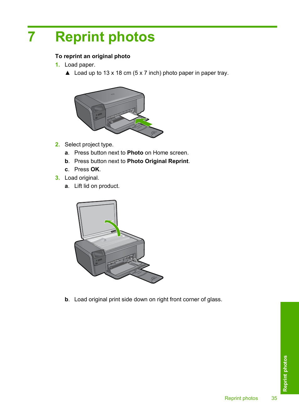 Reprint photos, 7 reprint photos, 7reprint photos | HP Photosmart C4680 All-in-One Printer User Manual | Page 38 / 135