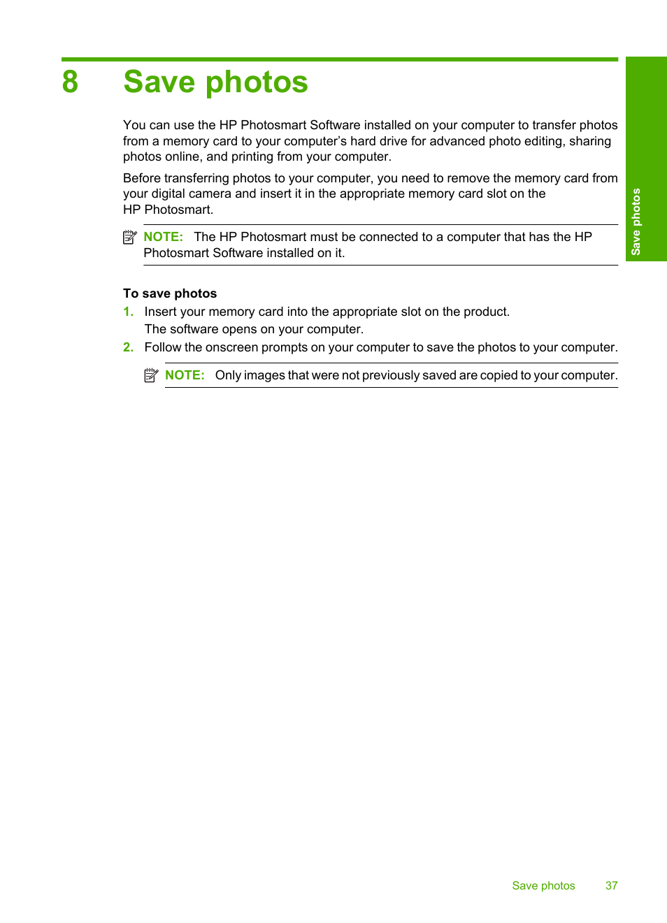 Save photos, 8 save photos, 8save photos | HP Photosmart C4680 All-in-One Printer User Manual | Page 40 / 135