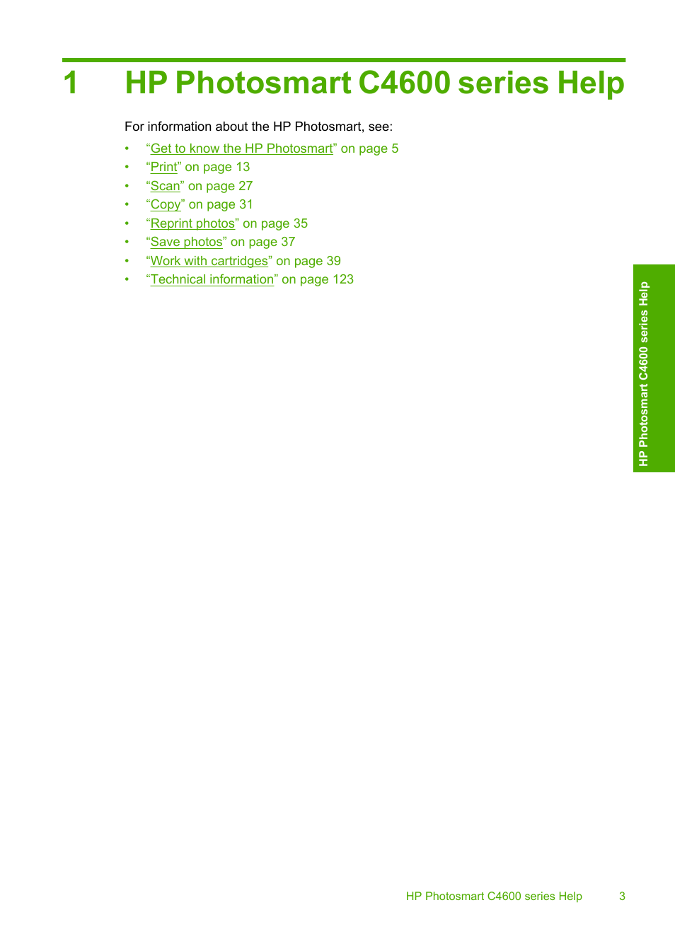 Hp photosmart c4600 series help, 1 hp photosmart c4600 series help | HP Photosmart C4680 All-in-One Printer User Manual | Page 6 / 135