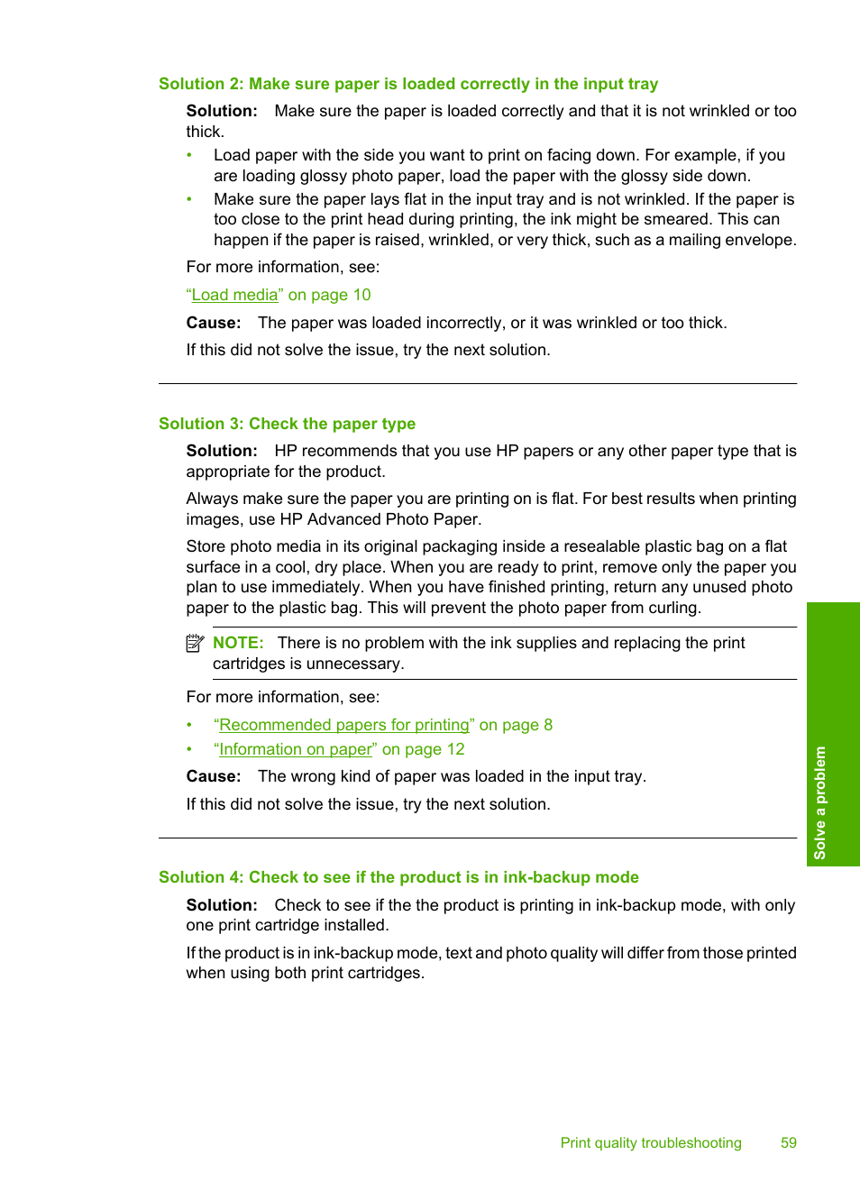 Solution 3: check the paper type | HP Photosmart C4680 All-in-One Printer User Manual | Page 62 / 135