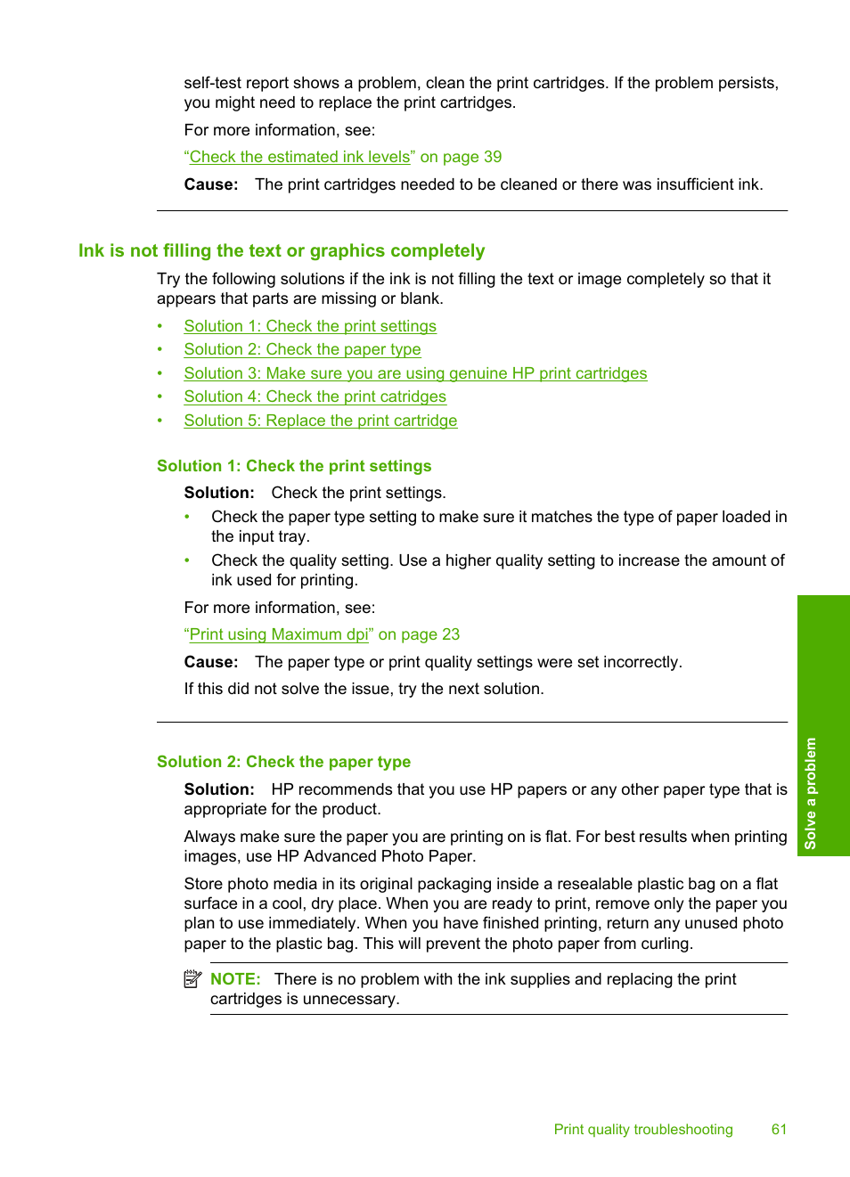 Ink is not filling the text or graphics completely | HP Photosmart C4680 All-in-One Printer User Manual | Page 64 / 135