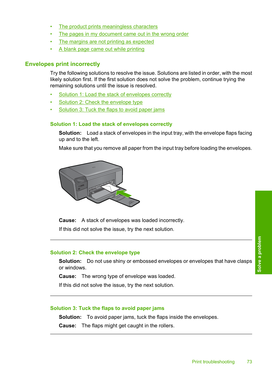 Envelopes print incorrectly | HP Photosmart C4680 All-in-One Printer User Manual | Page 76 / 135