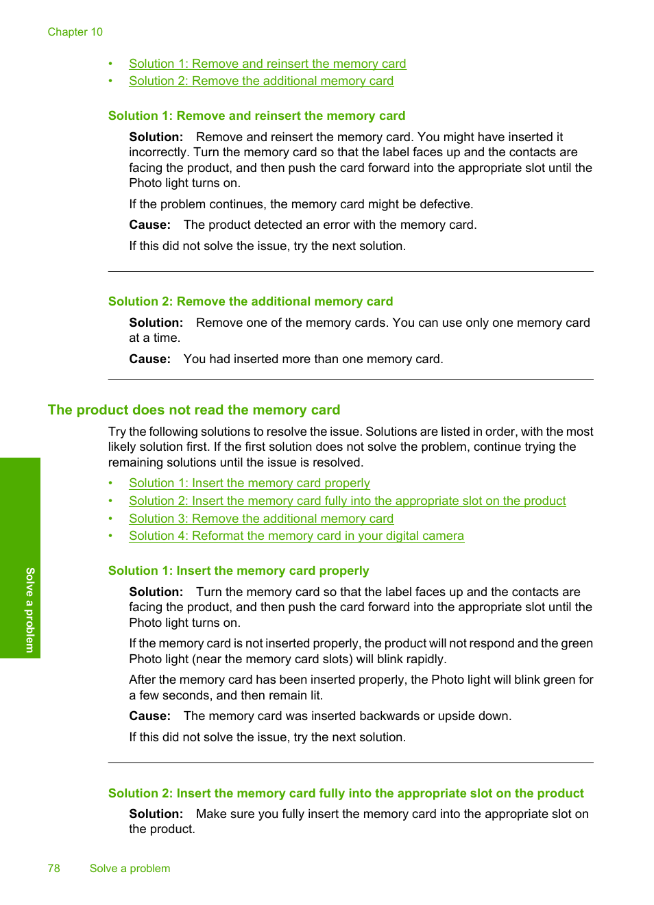 The product does not read the memory card | HP Photosmart C4680 All-in-One Printer User Manual | Page 81 / 135