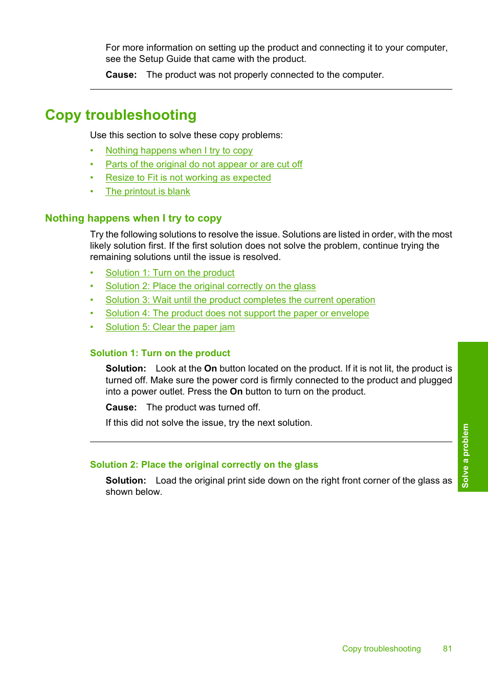 Copy troubleshooting, Nothing happens when i try to copy | HP Photosmart C4680 All-in-One Printer User Manual | Page 84 / 135