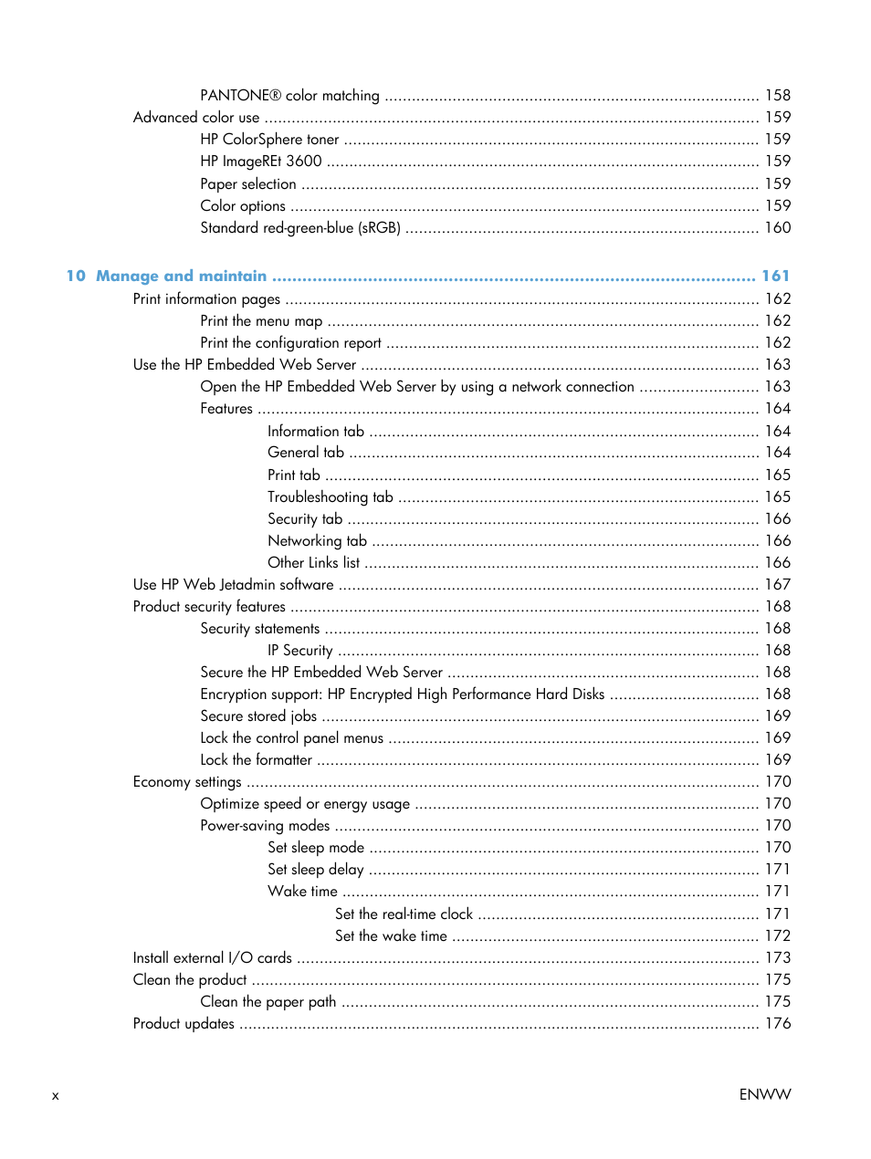 HP Color LaserJet Enterprise CP5525 Printer series User Manual | Page 12 / 262