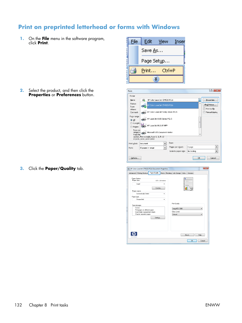 HP Color LaserJet Enterprise CP5525 Printer series User Manual | Page 148 / 262