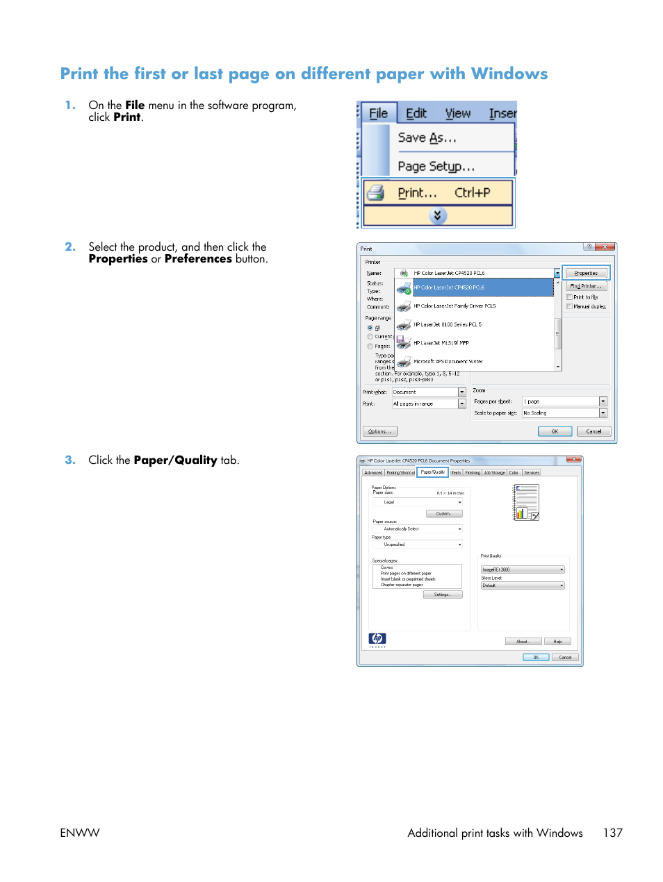 HP Color LaserJet Enterprise CP5525 Printer series User Manual | Page 153 / 262