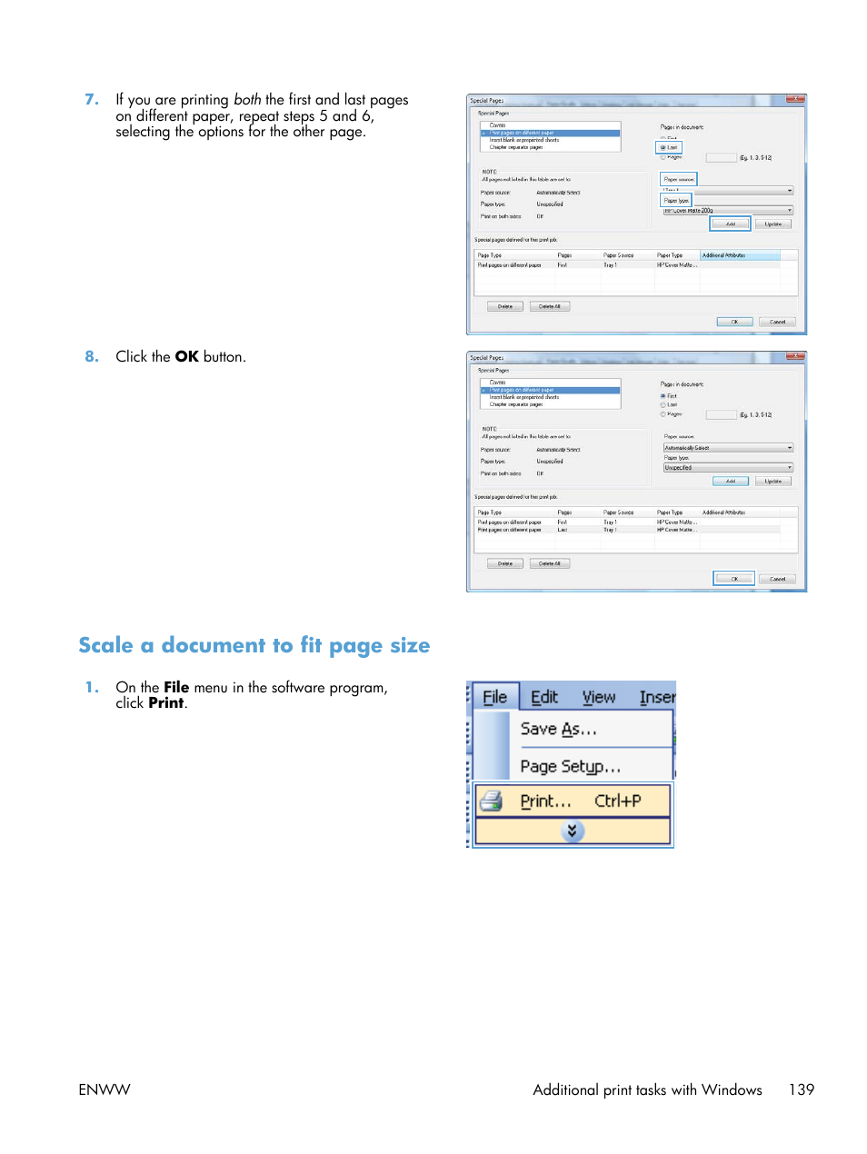 Scale a document to fit page size | HP Color LaserJet Enterprise CP5525 Printer series User Manual | Page 155 / 262