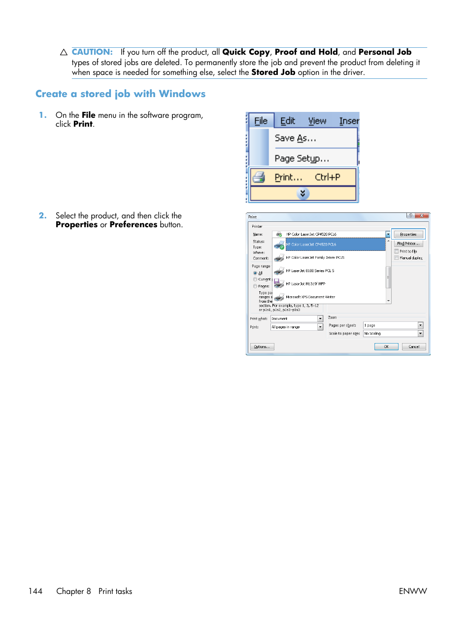 Create a stored job with windows | HP Color LaserJet Enterprise CP5525 Printer series User Manual | Page 160 / 262