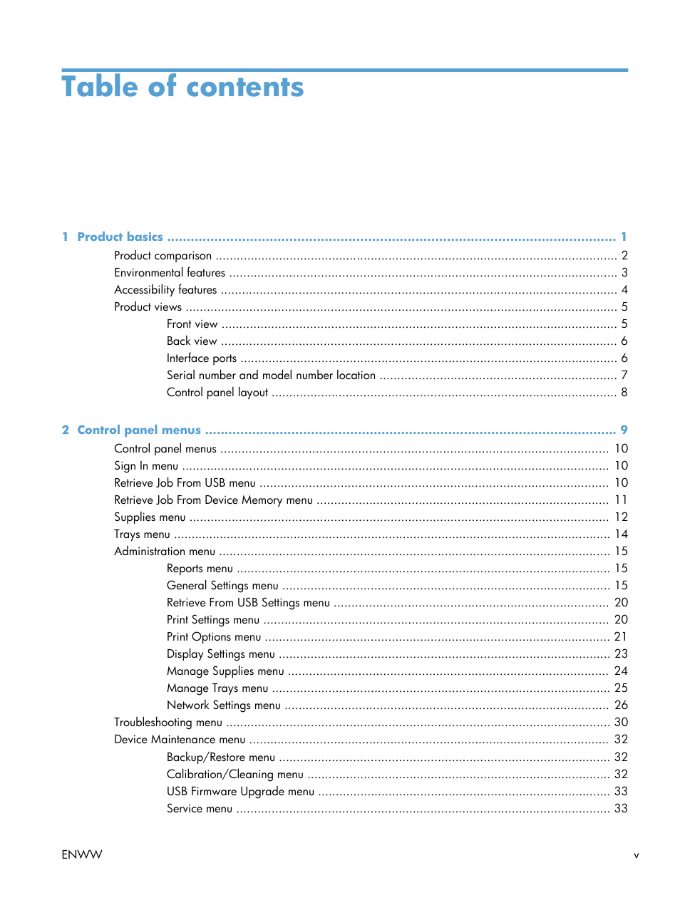 HP Color LaserJet Enterprise CP5525 Printer series User Manual | Page 7 / 262