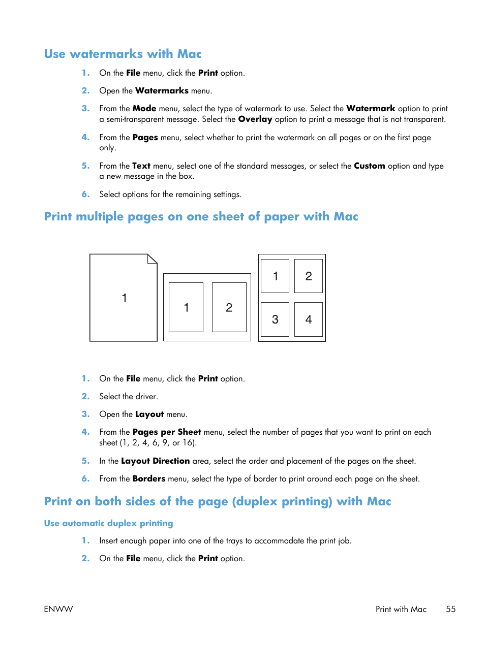 Use watermarks with mac | HP Color LaserJet Enterprise CP5525 Printer series User Manual | Page 71 / 262