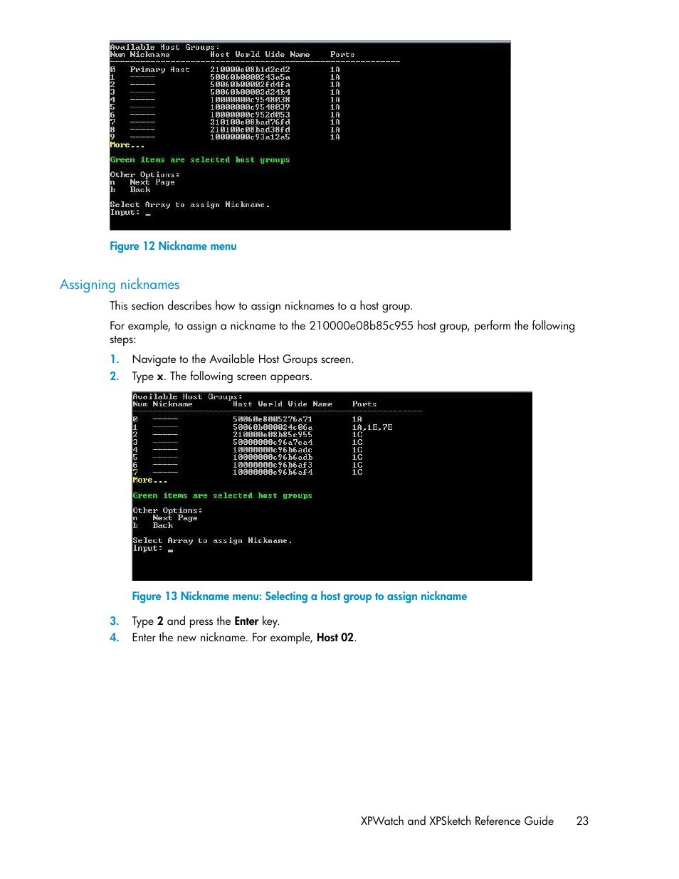 Assigning nicknames, Nickname menu | HP XP Performance Advisor Software User Manual | Page 23 / 68