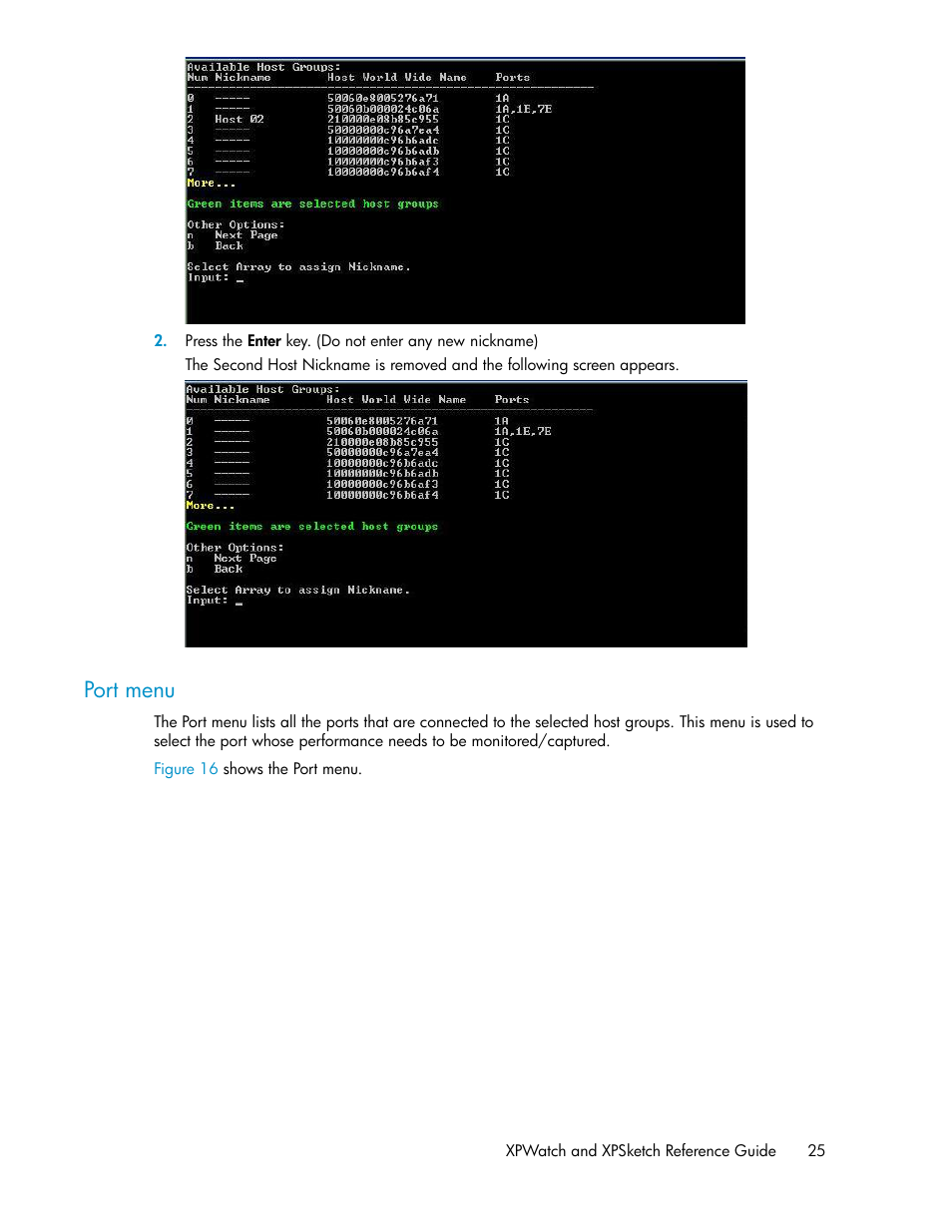 Port menu | HP XP Performance Advisor Software User Manual | Page 25 / 68