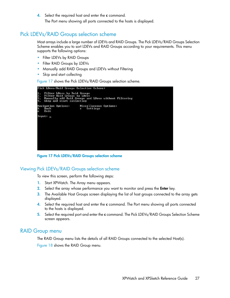 Pick ldevs/raid groups selection scheme, Viewing pick ldevs/raid groups selection scheme, Raid group menu | HP XP Performance Advisor Software User Manual | Page 27 / 68