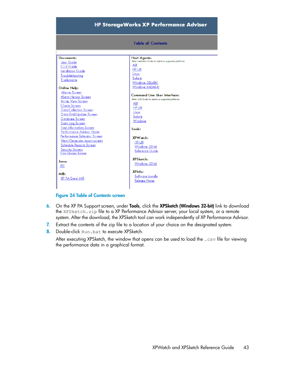 Table of contents screen | HP XP Performance Advisor Software User Manual | Page 43 / 68