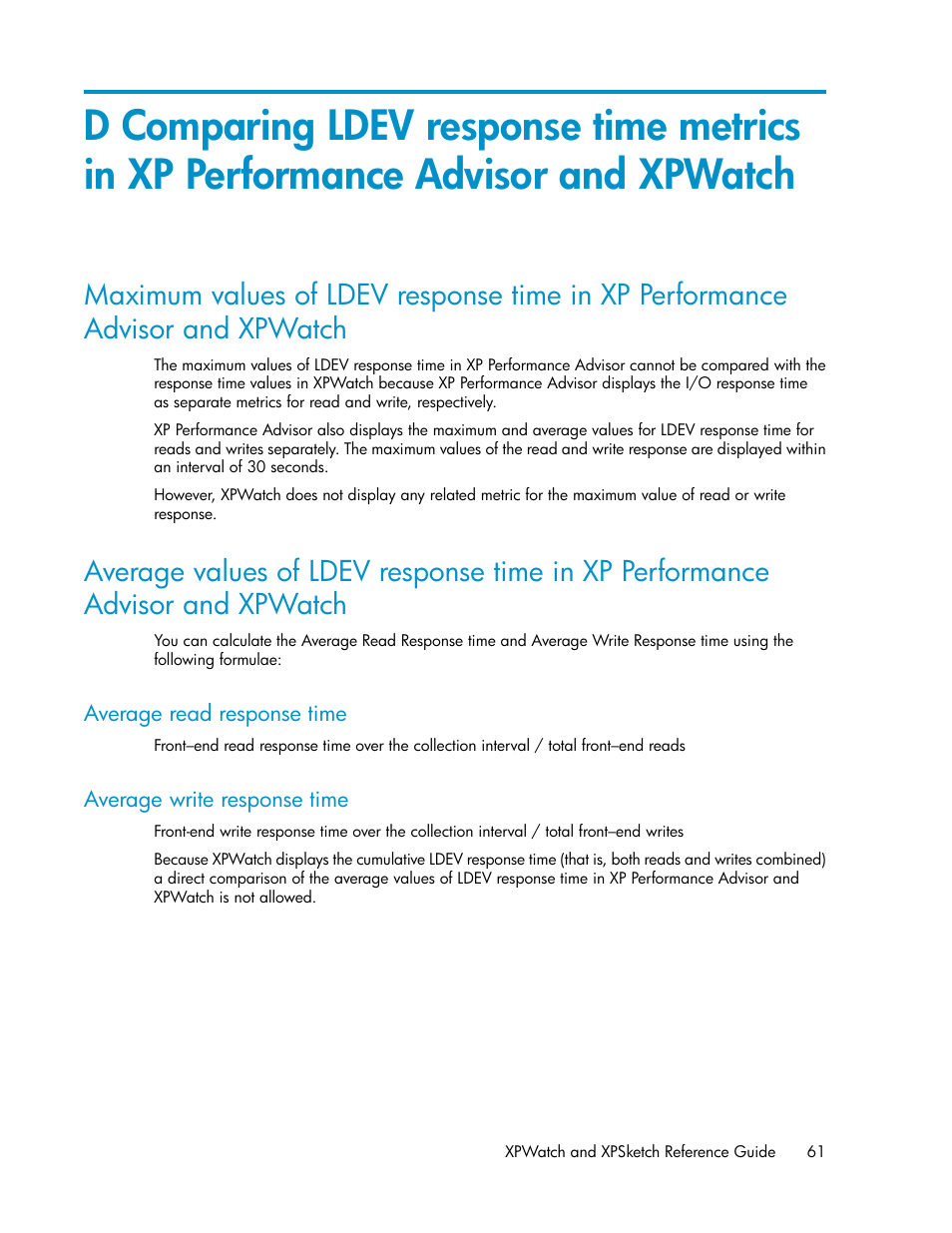 Average read response time, Average write response time, 61 average write response time | HP XP Performance Advisor Software User Manual | Page 61 / 68