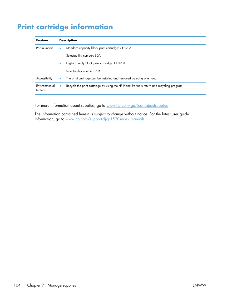 Print cartridge information | HP LaserJet Enterprise M4555 MFP series User Manual | Page 124 / 376