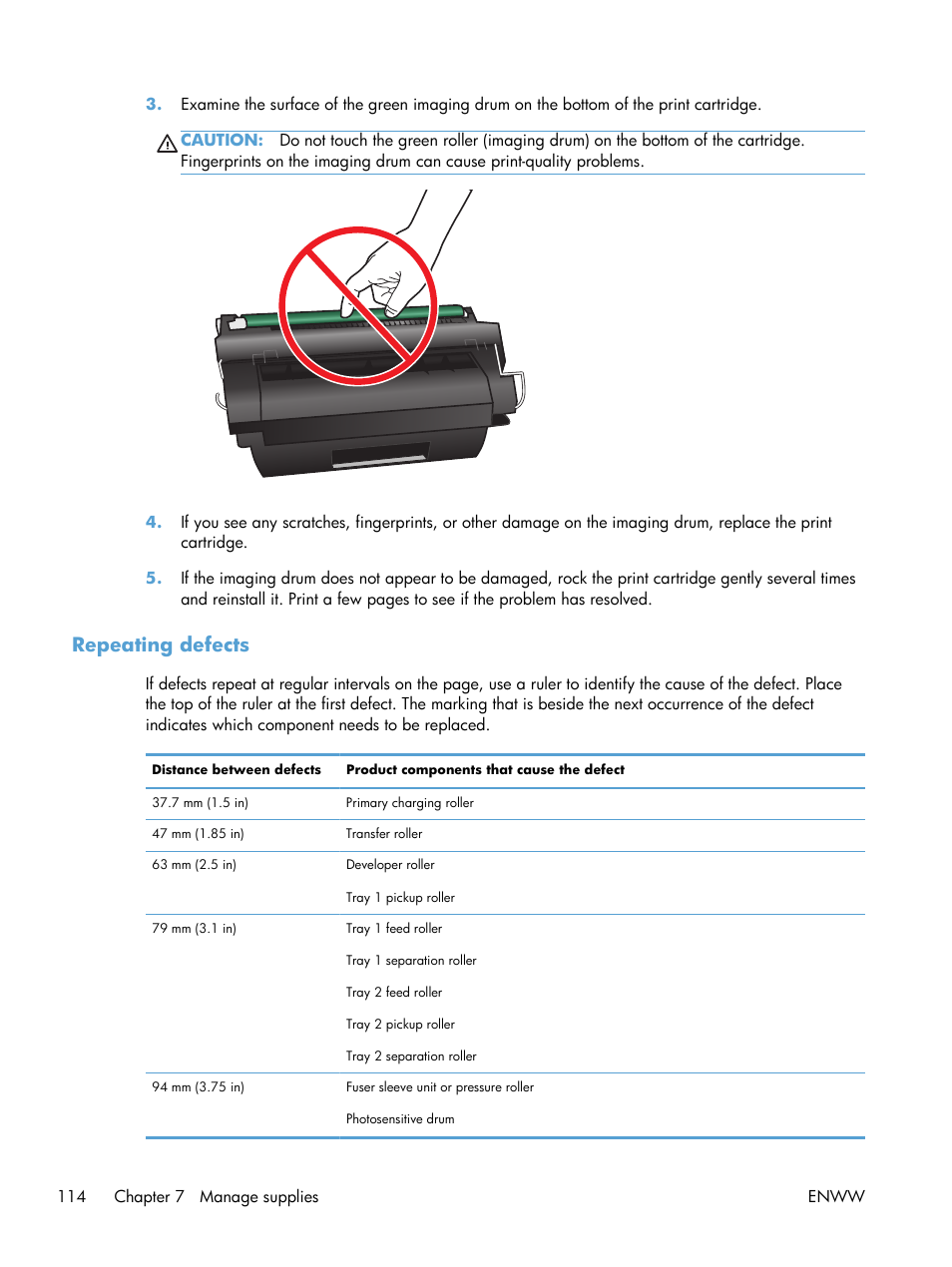 Repeating defects | HP LaserJet Enterprise M4555 MFP series User Manual | Page 134 / 376