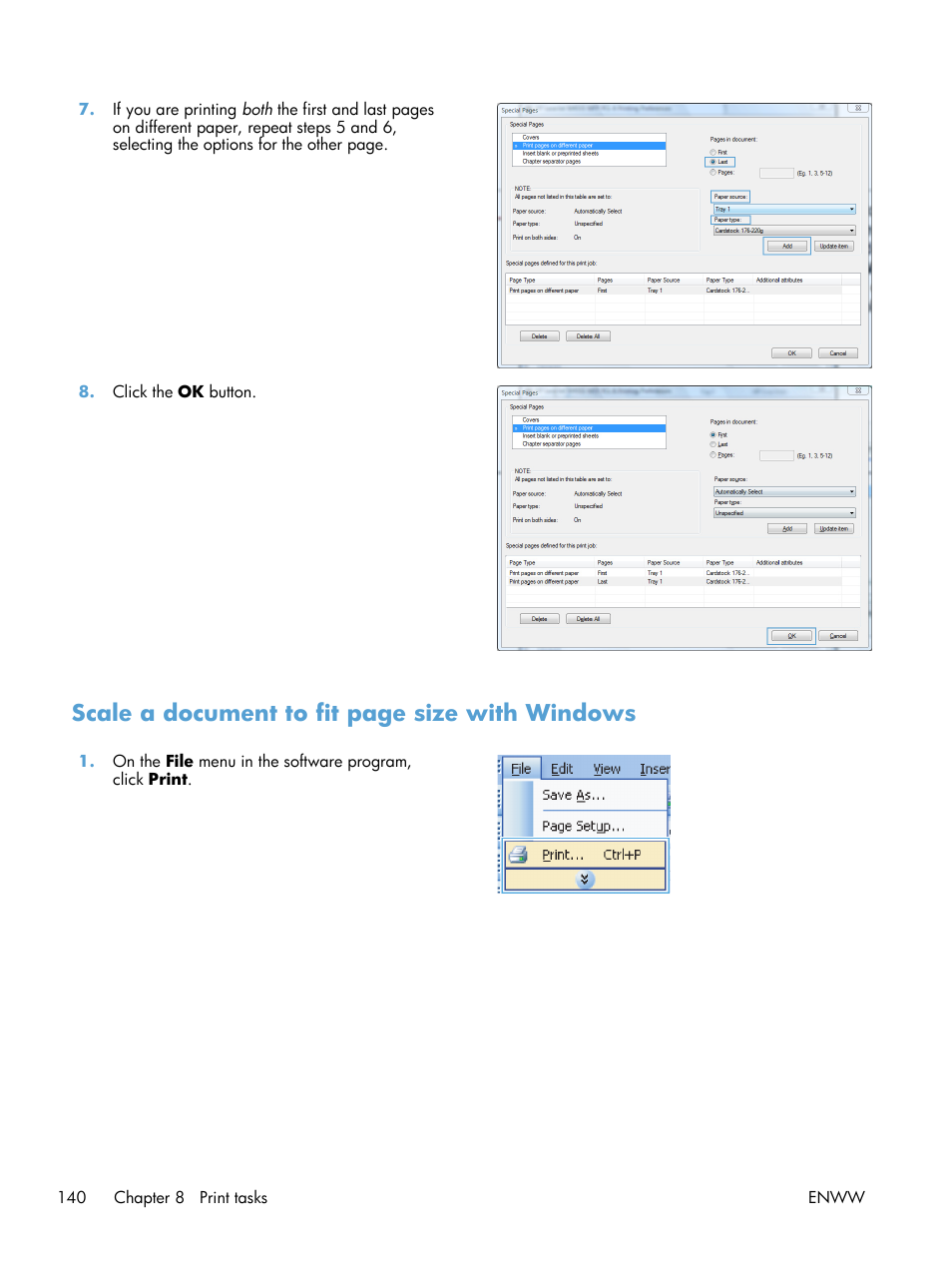 Scale a document to fit page size with windows | HP LaserJet Enterprise M4555 MFP series User Manual | Page 160 / 376