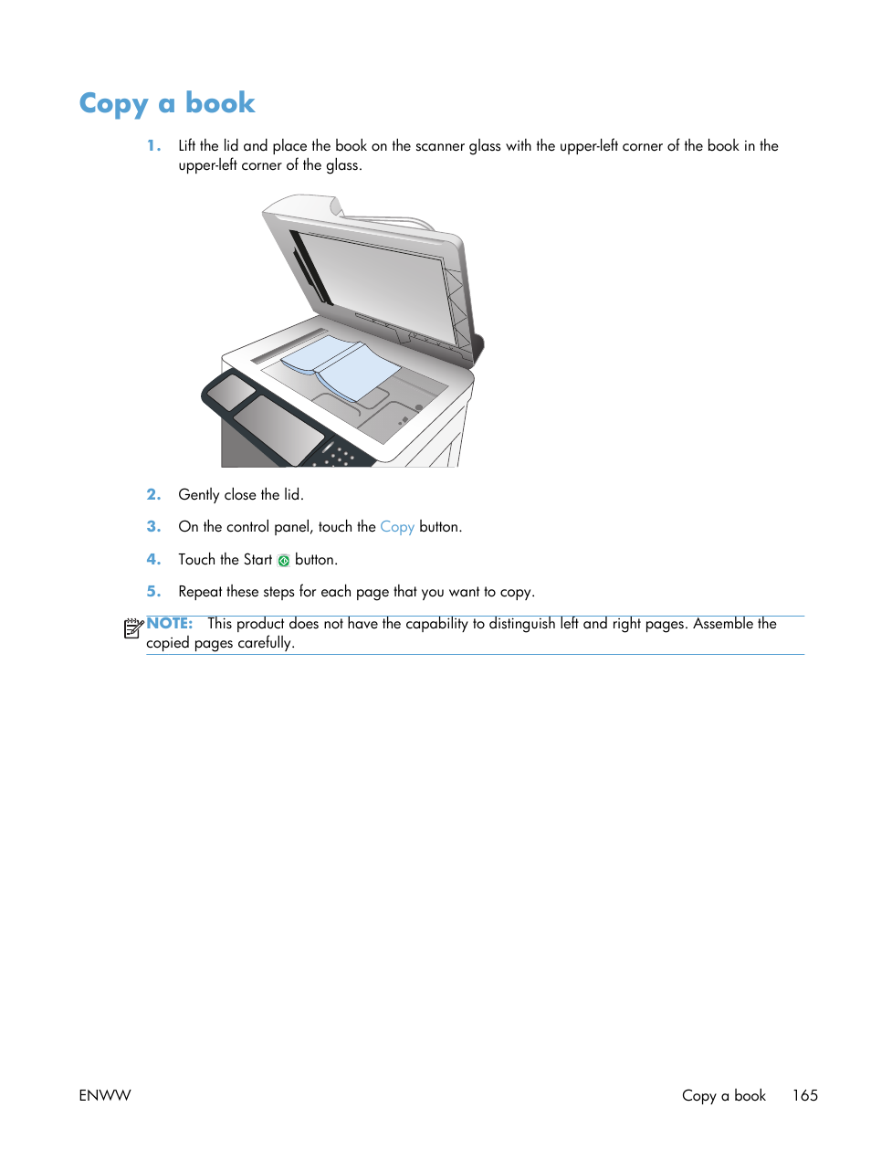 Copy a book | HP LaserJet Enterprise M4555 MFP series User Manual | Page 185 / 376
