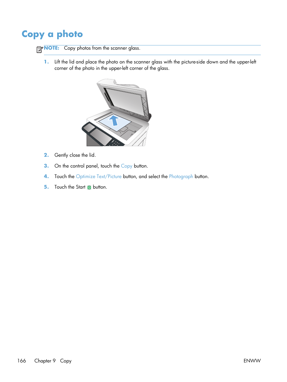 Copy a photo | HP LaserJet Enterprise M4555 MFP series User Manual | Page 186 / 376
